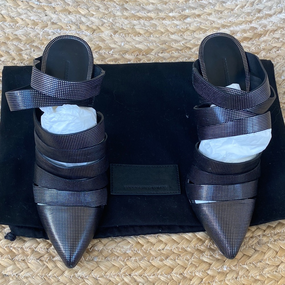 Alexander Wang Black and Silver Mules